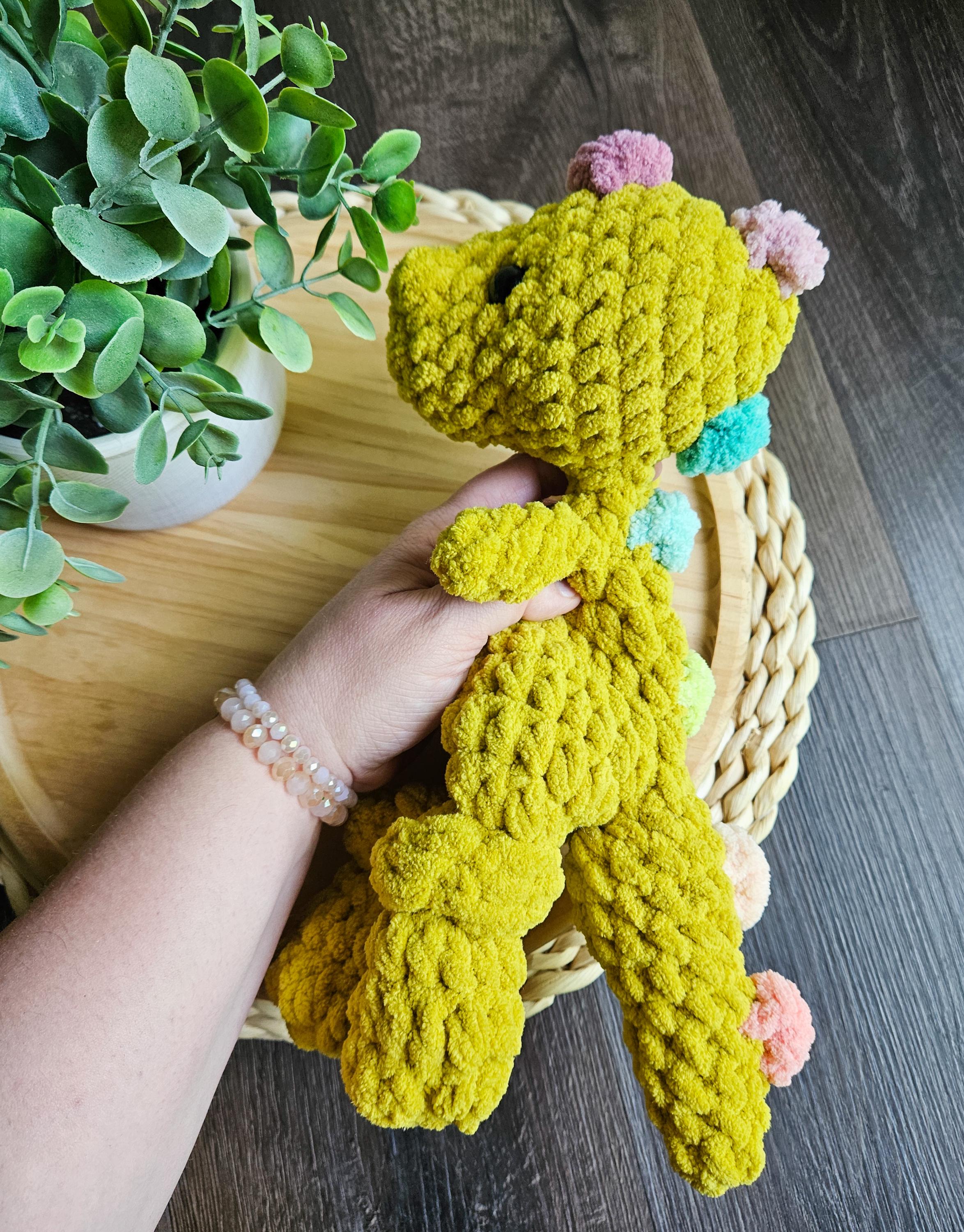 Crochet Dinosaur Snuggler, Handmade Dino Lovey, Dinosaur Crochet Lovey