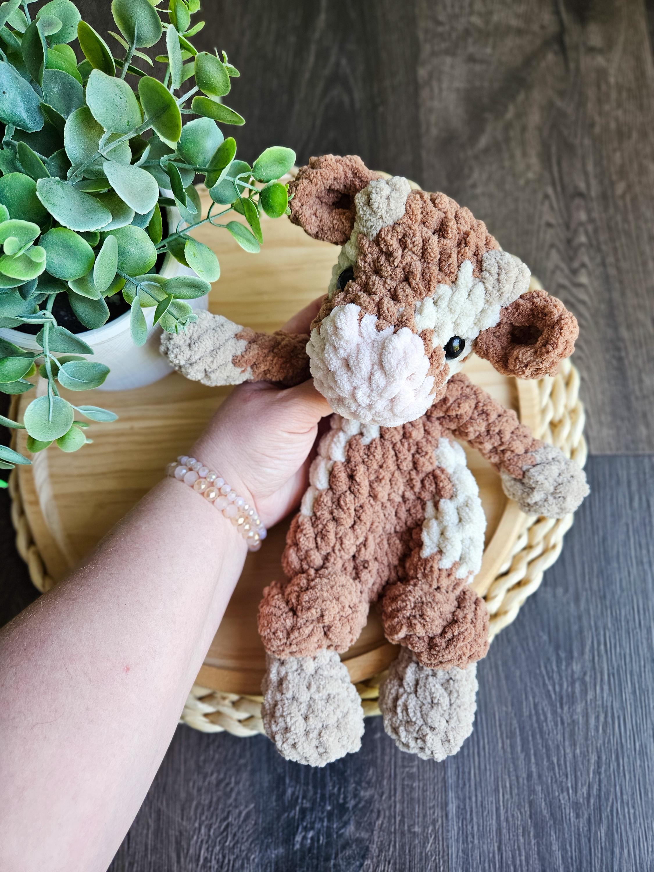 Crochet Cow Snuggler, Handmade Farm Cow Lovey, Crochet Farm Animal Cow Nursery Animal