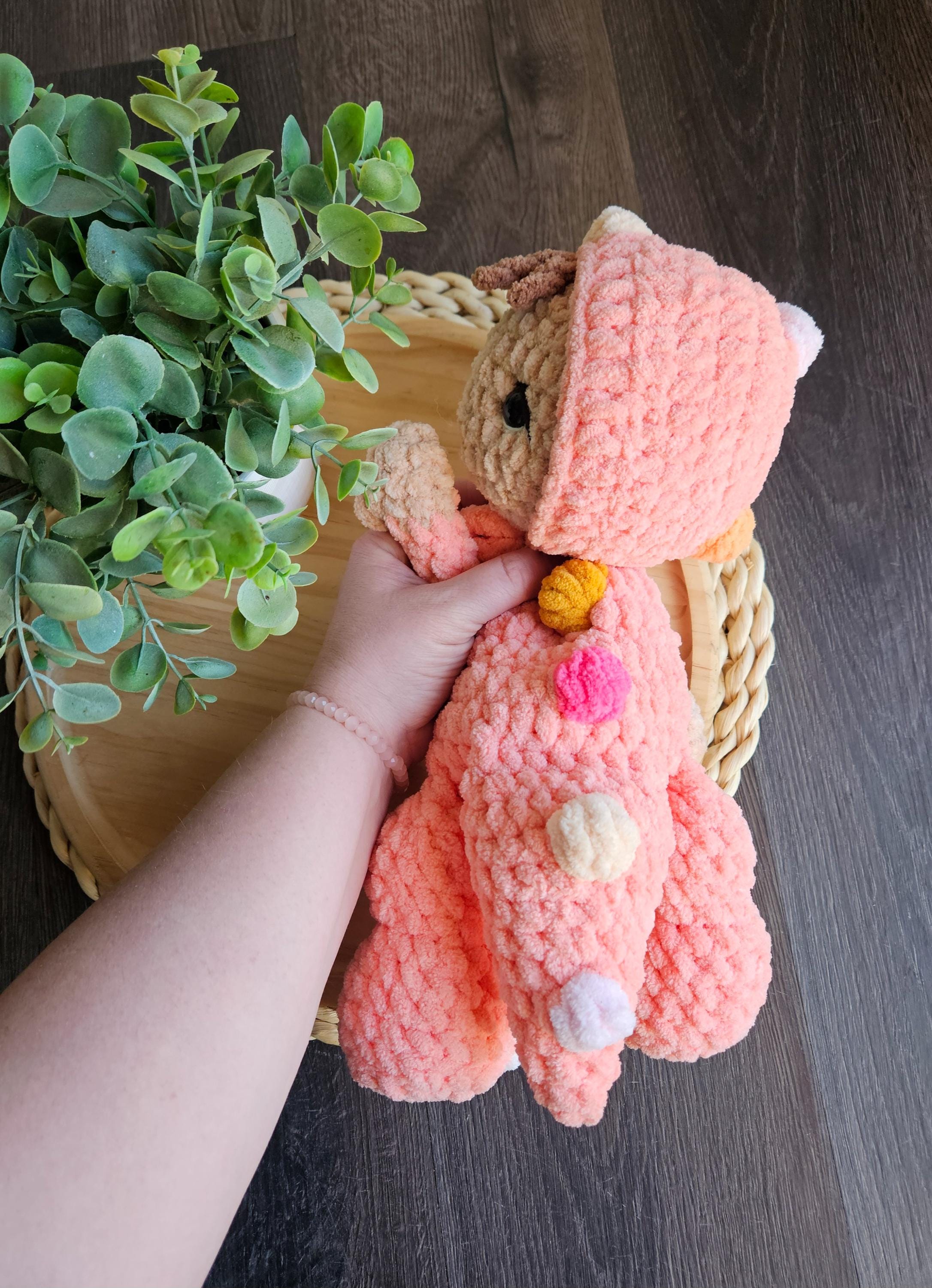 Crochet Baby Doll Dinosaur Lovey, Crochet Dino Doll, Handmade Dinosaur Bonnet Doll