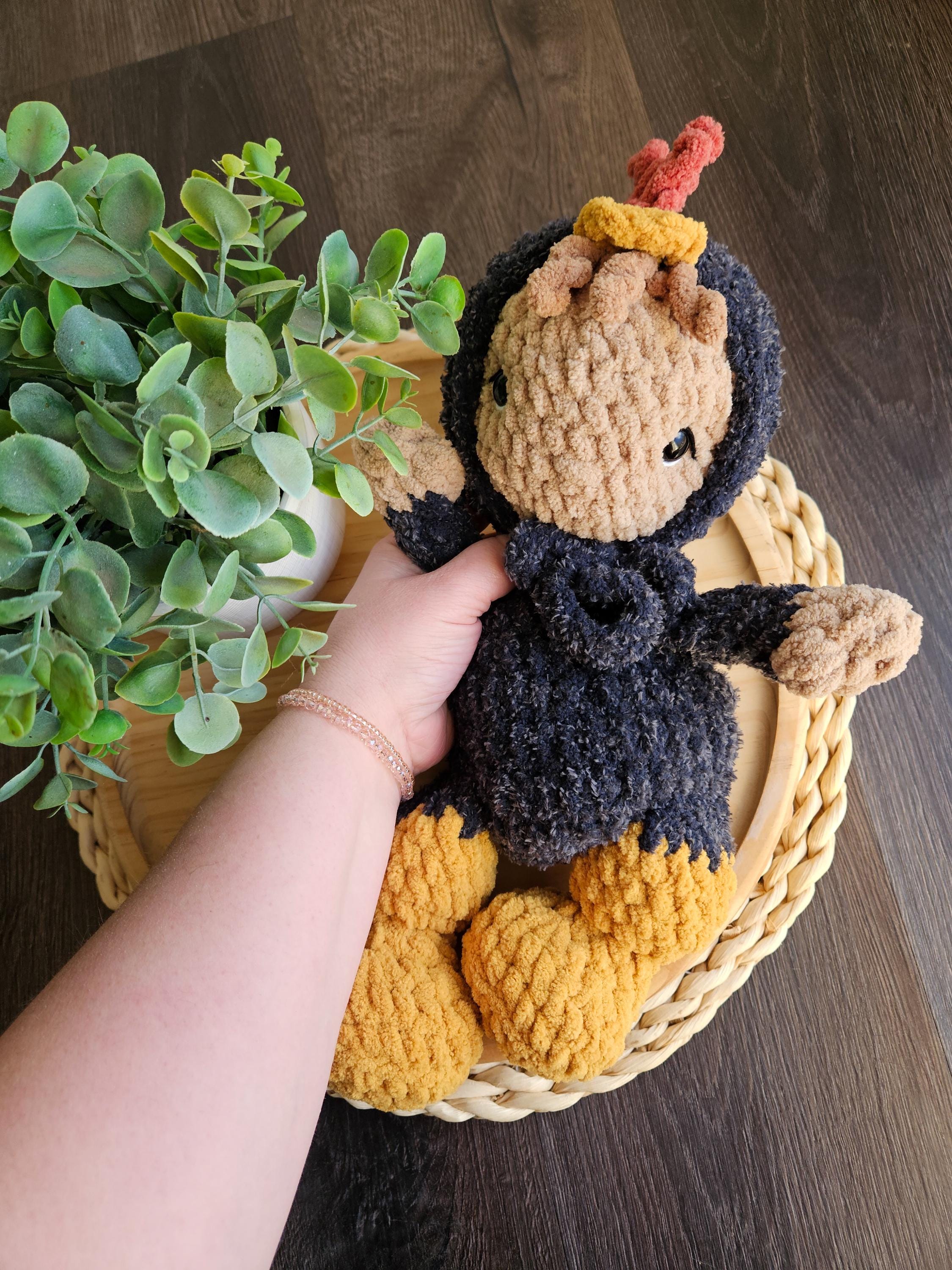 Crochet Baby Doll Chicken Bonnet Snuggler, Crochet Chickie Doll