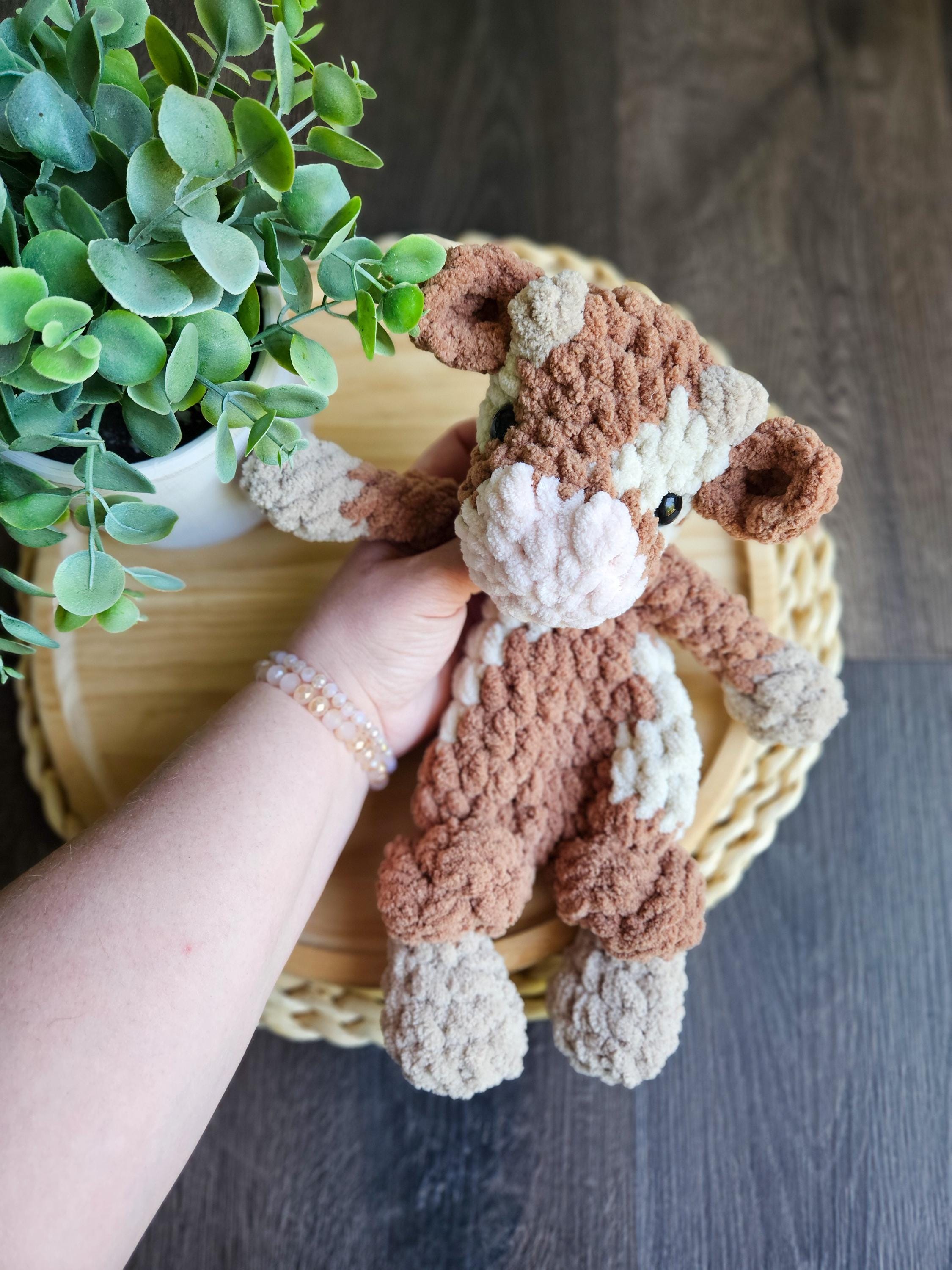Crochet Cow Snuggler, Handmade Farm Cow Lovey, Crochet Farm Animal Cow Nursery Animal