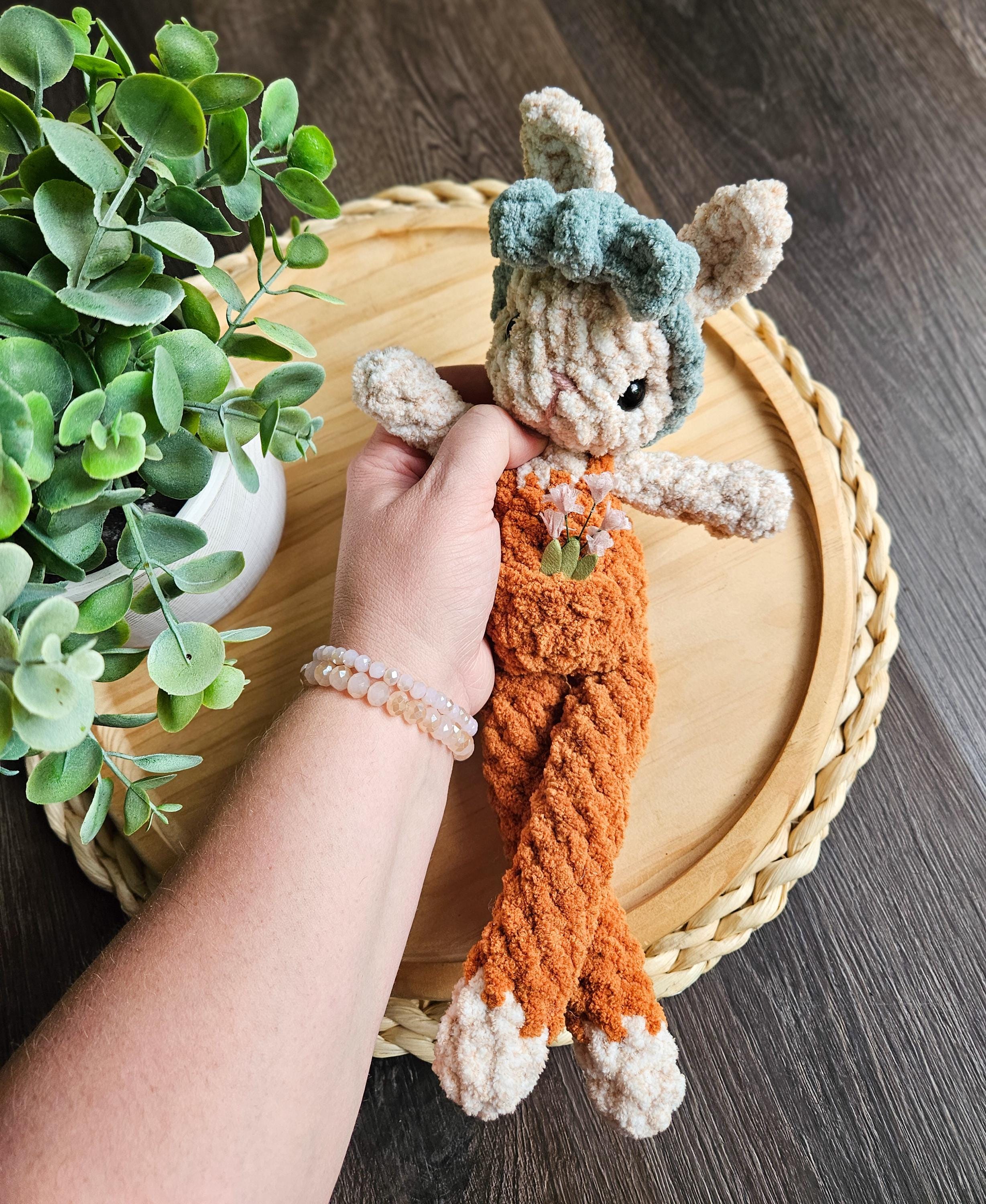 Bunny Crochet Fable Friend, Crochet Bunny, Handmade Bunny in Overalls