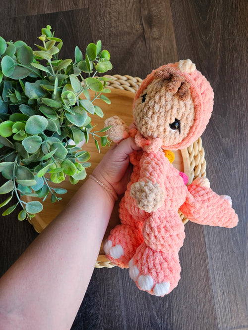 Crochet Baby Doll Dinosaur Lovey, Crochet Dino Doll, Handmade Dinosaur Bonnet Doll